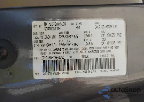 2004 Dodge Ram 1500 Slt/Laramie from USA, damaged, VIN 1D7HA18D34S641365